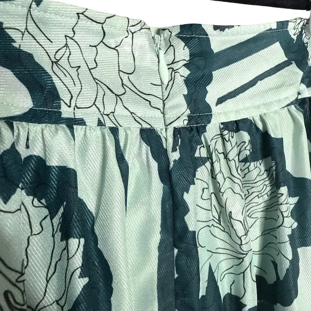 Anthropologie Troubadour Waterlily Floral Striped Circle Skirt 4P Green Workwear